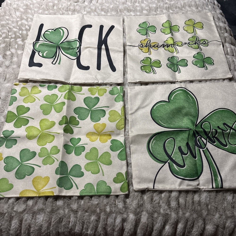 Set Of 4 St Patricks Day Shamrock Throw Pillow Covers Set 18" x 18" Clovers